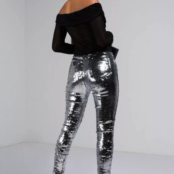 SALE🥂NEW TIMELESS SILVER SEQUIN PANTS-LEGGINGS - Picture 4 of 8